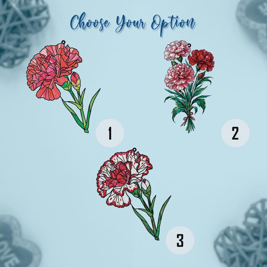 Pink Carnation Acrylic Suncatcher Faux Stained Glass Window Hanging Floral Garden Decor Mother's Day Gift Flower Sun Catcher For Window