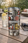 Personalized Firefighter Tumbler with Name Raphael, Custom Fire Rescue Stainless Steel Cup, Fireman Gear Design Mug, Firefighter Gift Idea