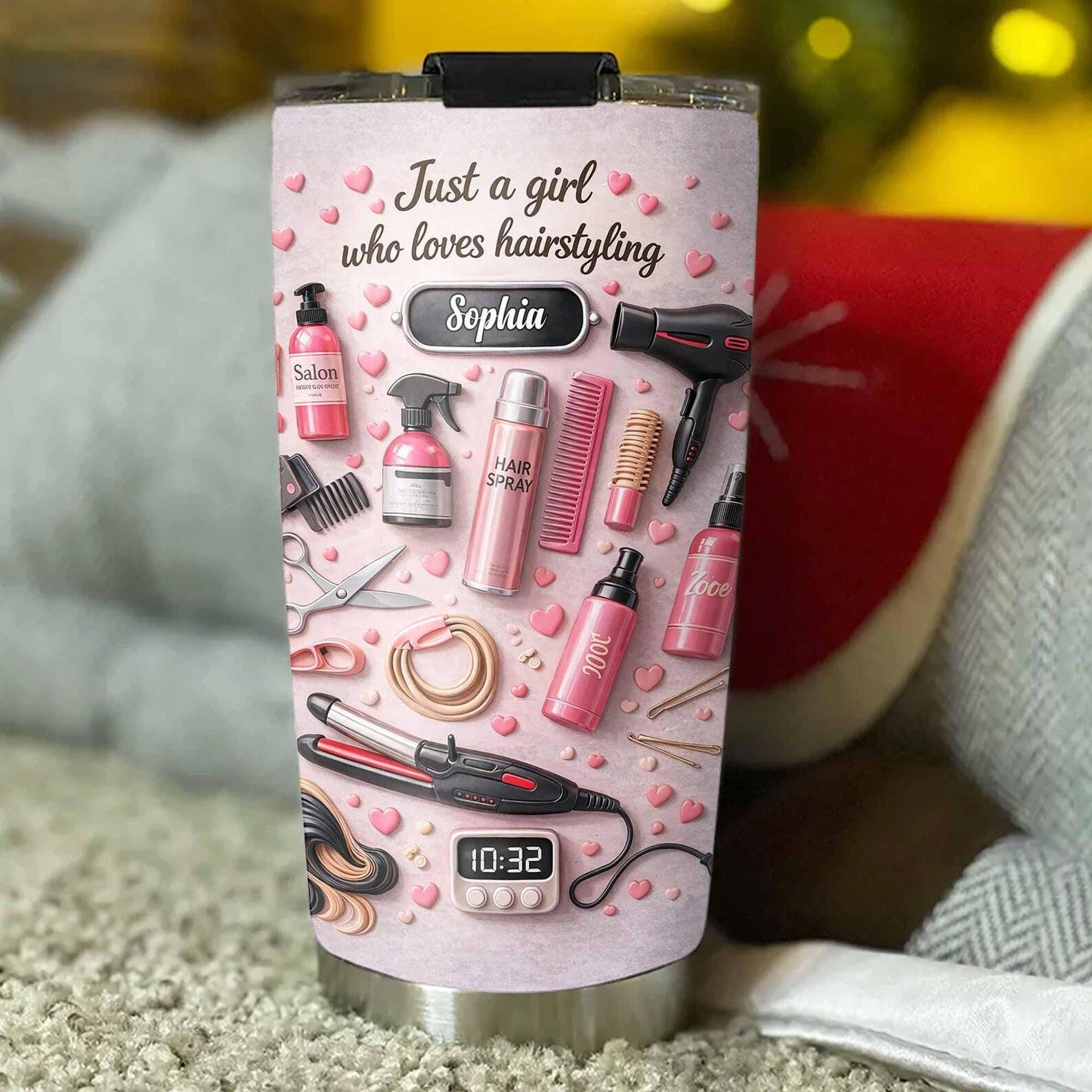 Personalized Hairstylist Tumbler, Custom Name Hairdresser Gift, Just a Girl Who Loves Hairstyling Cup, Salon Stylist Mug, Beauty Lover Gift