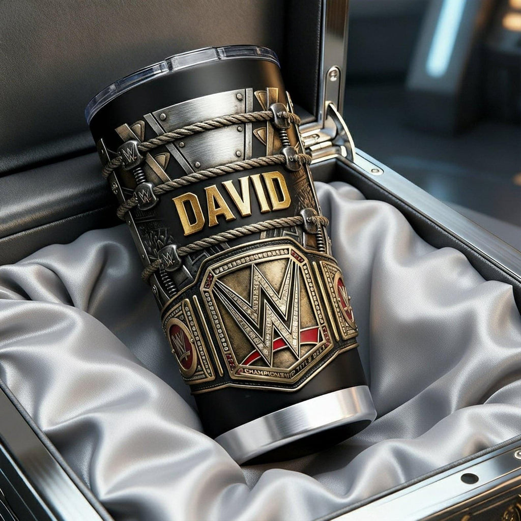 Personalized Wrestling Champion Tumbler, Custom Name WWE Style Belt Cup, Wrestling Fan Gift, Champion Belt Mug, Gift for Wrestling Lovers