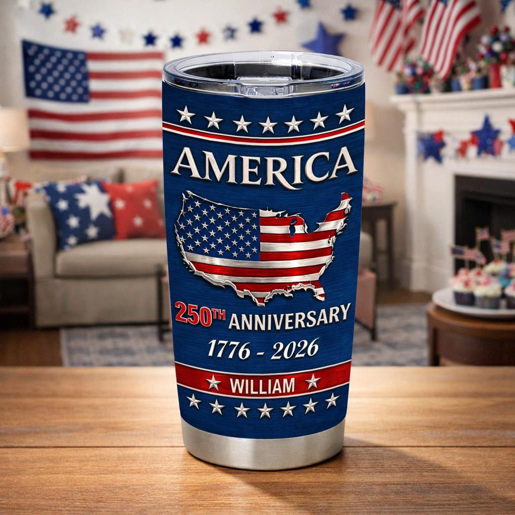 Personalized USA 250th Anniversary Tumbler 1776-2026, America Patriotic Cup with Name, Fourth of July Gift, Independence Day Mug