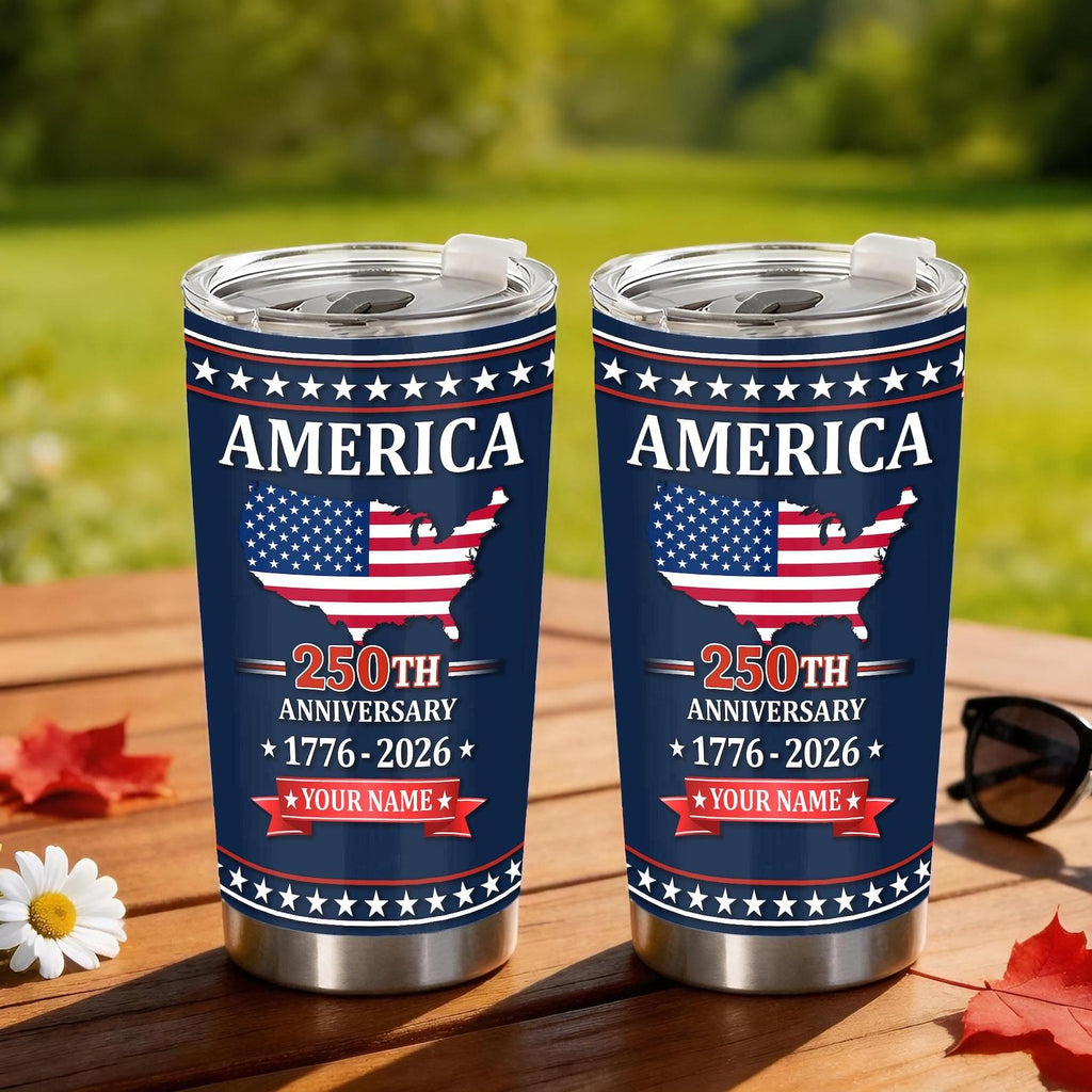 Personalized America 250th Anniversary Tumbler 1776-2026, Custom Name Patriotic USA Cup, Fourth of July Gift, Independence Day Mug
