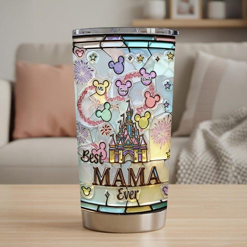 Best Mama Ever Inspired Tumbler 2D Flat, Personalized Mom Gift, Magical Castle Travel Cup for Mother’s Day