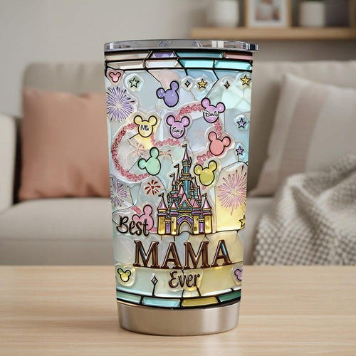 Best Mama Ever Inspired Tumbler 2D Flat, Personalized Mom Gift, Magical Castle Travel Cup for Mother’s Day