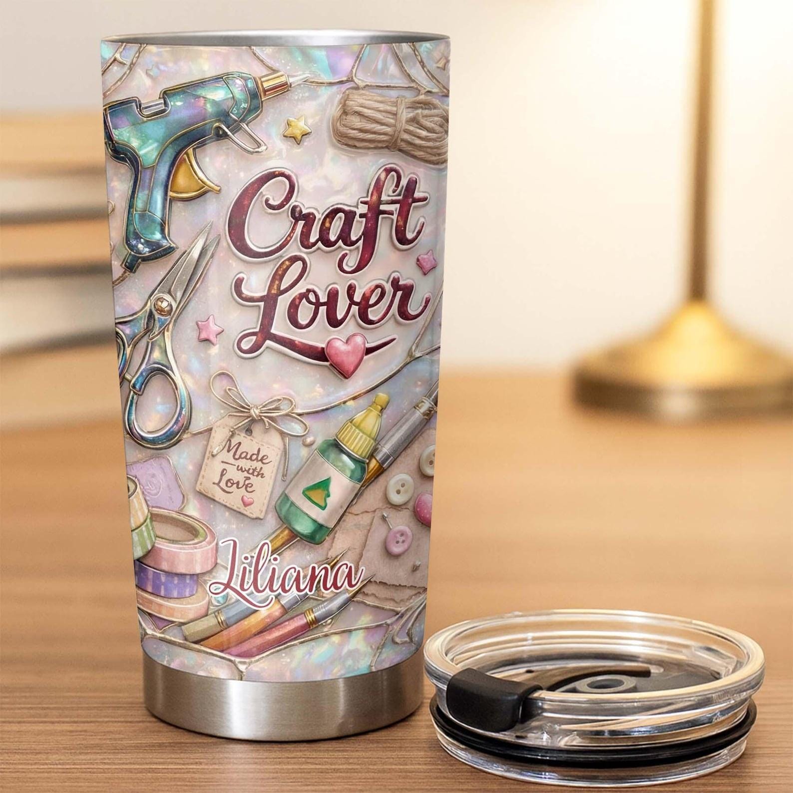 Personalized Craft Lover Tumbler, Custom Name DIY Cup, Handmade Lover Gift, Crafter Mug with Tools Design, Gift for Crafters & Makers