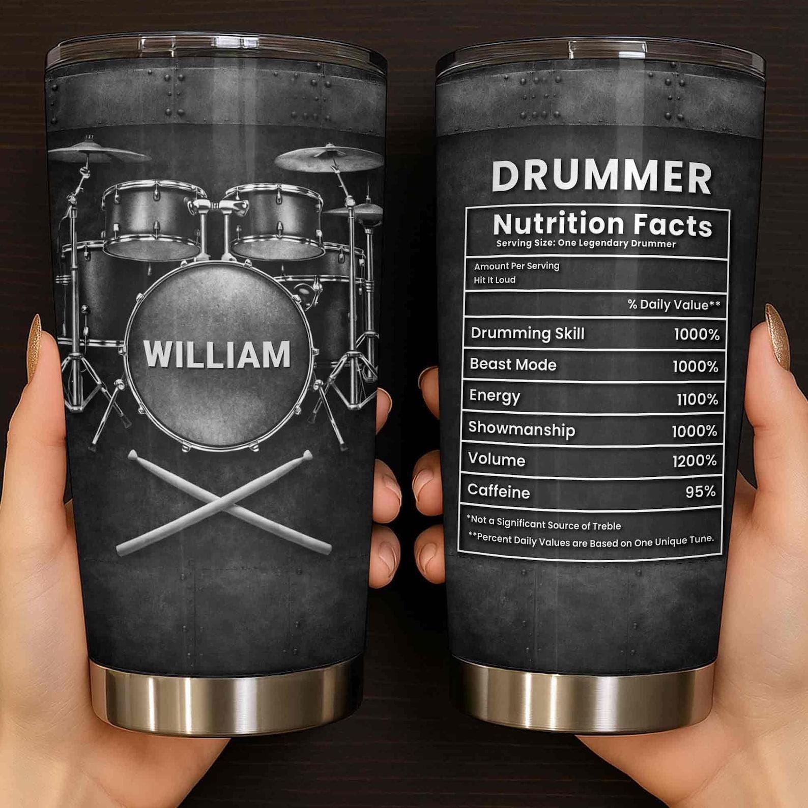 Personalized Drummer Tumbler, Custom Name Drum Set Cup, Funny Drummer Nutrition Facts Mug, Musician Gift for Drummers, Drum Lover Gift