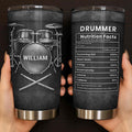 Personalized Drummer Tumbler, Custom Name Drum Set Cup, Funny Drummer Nutrition Facts Mug, Musician Gift for Drummers, Drum Lover Gift