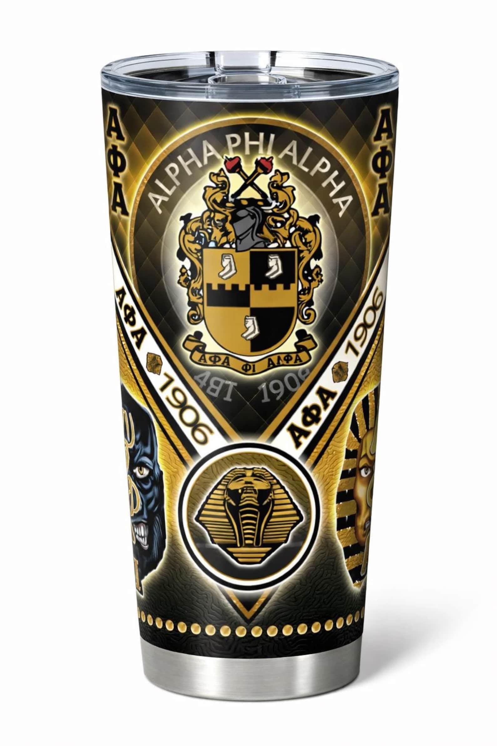 Alpha Phi Alpha Tumbler, APA 1906 Fraternity Cup, Black Gold Greek Letter Mug, College Frat Gift, Alpha Phi Alpha Gift for Men