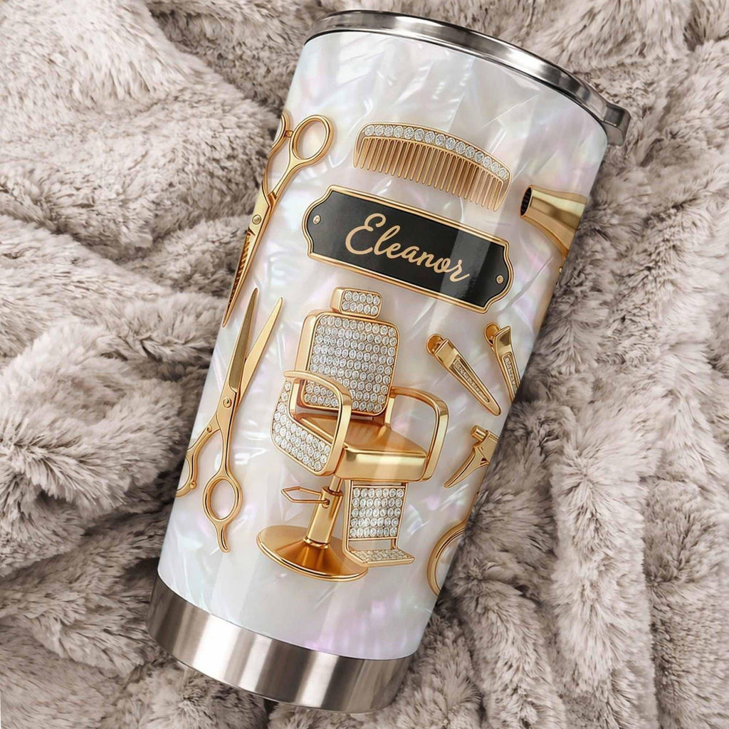 Personalized Hair Stylist Tumbler, Custom Name Barber Cup, Salon Chair Design Mug, Hairstylist Gift, Beauty Salon Lover Tumbler
