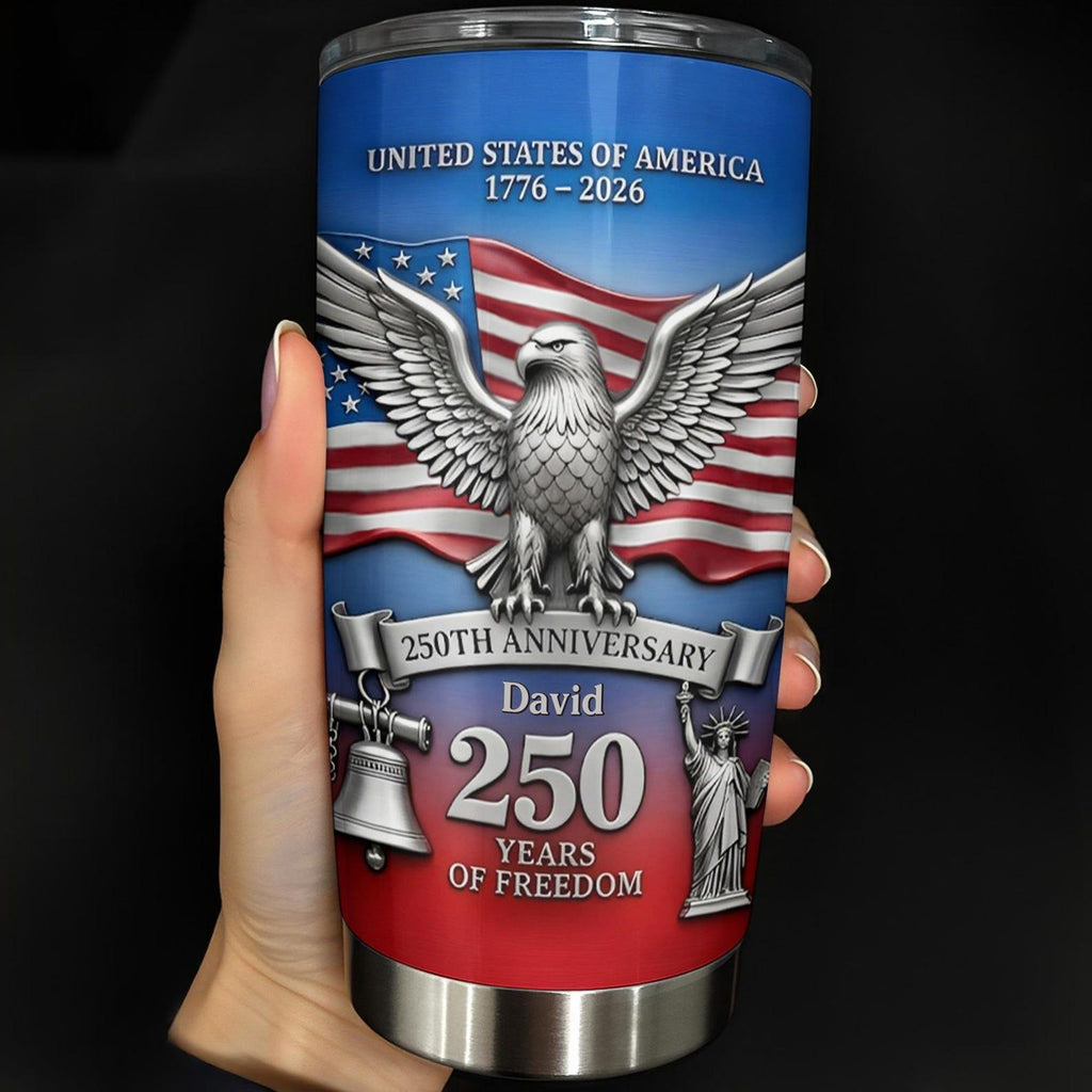 Personalized USA 250 Years of Freedom Tumbler, American Eagle Patriotic Cup 1776-2026, Custom Name Independence Day Gift, Fourth of July Mug