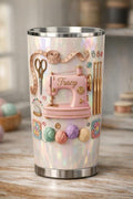 Sewing Lover Tumbler 2D Flat, Personalized Seamstress Gift with Name, Custom Sewing Machine Cup, Crochet Knitting Crafter Mug