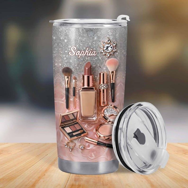 Personalized Makeup Tumbler, Custom Name Beauty Lover Gift, Cosmetic Artist Cup, Makeup Artist Gift, Glam Girl Tumbler,