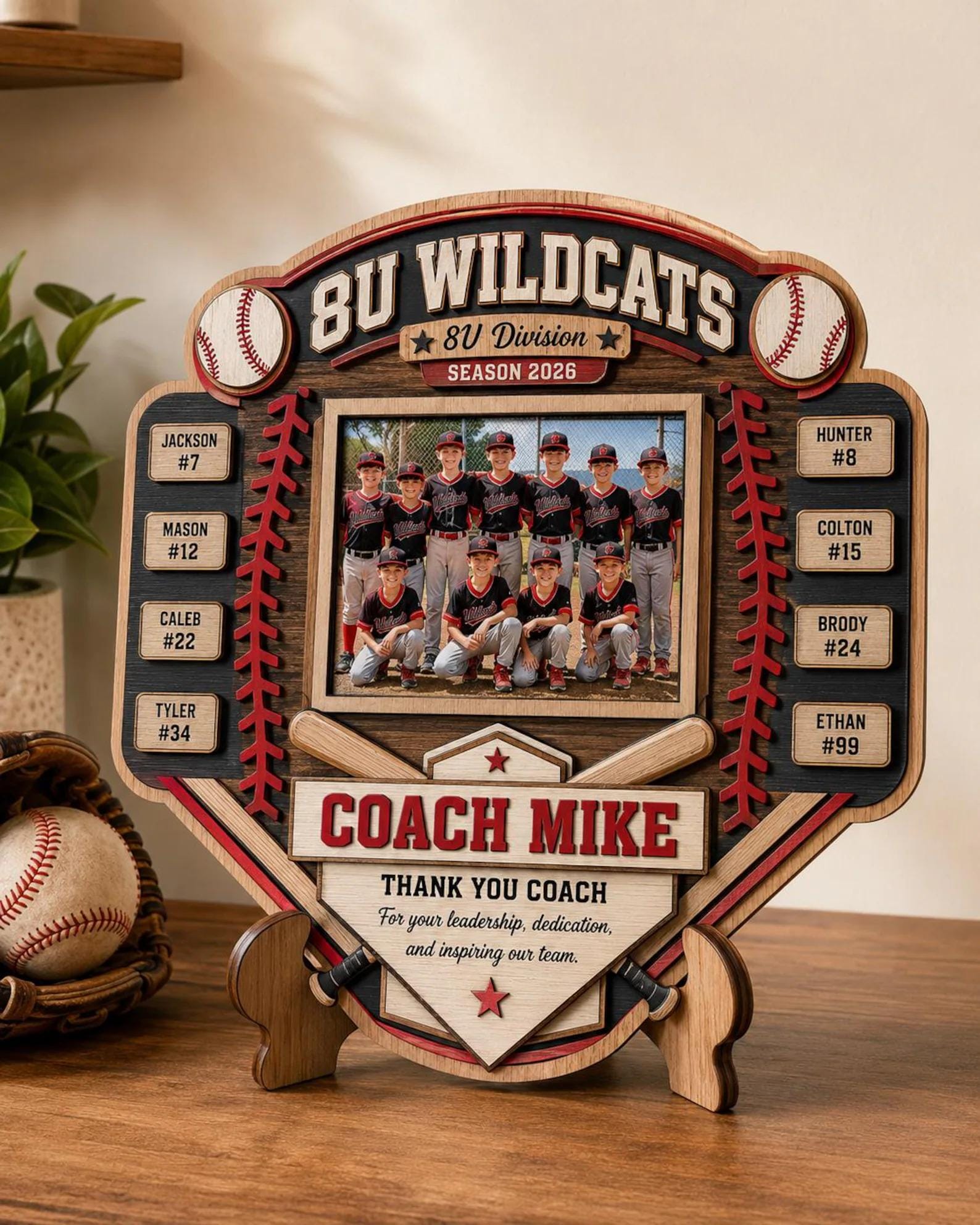Custom Baseball Team Wooden Sign, Personalized Coach Plaque, Youth Sports Coach Gift, Baseball Shelf Decor