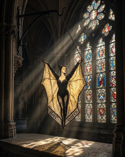 Bat Woman Suncatcher, Gothic Stained Glass Window Hanging, Vampire Lady Decor, Halloween Gift, Dark Feminine Wall Decor