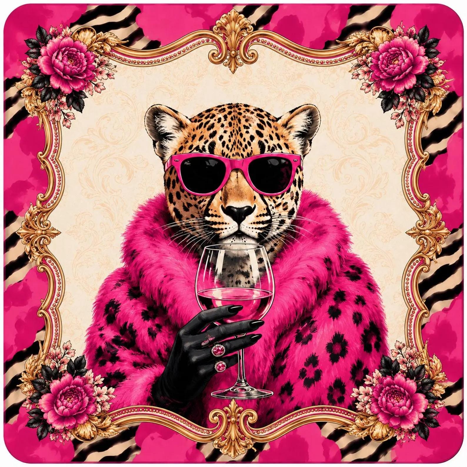 Pink Leopard Mahjong Mat, Glam Cheetah Game Table, Hot Pink Maximalist Accessory