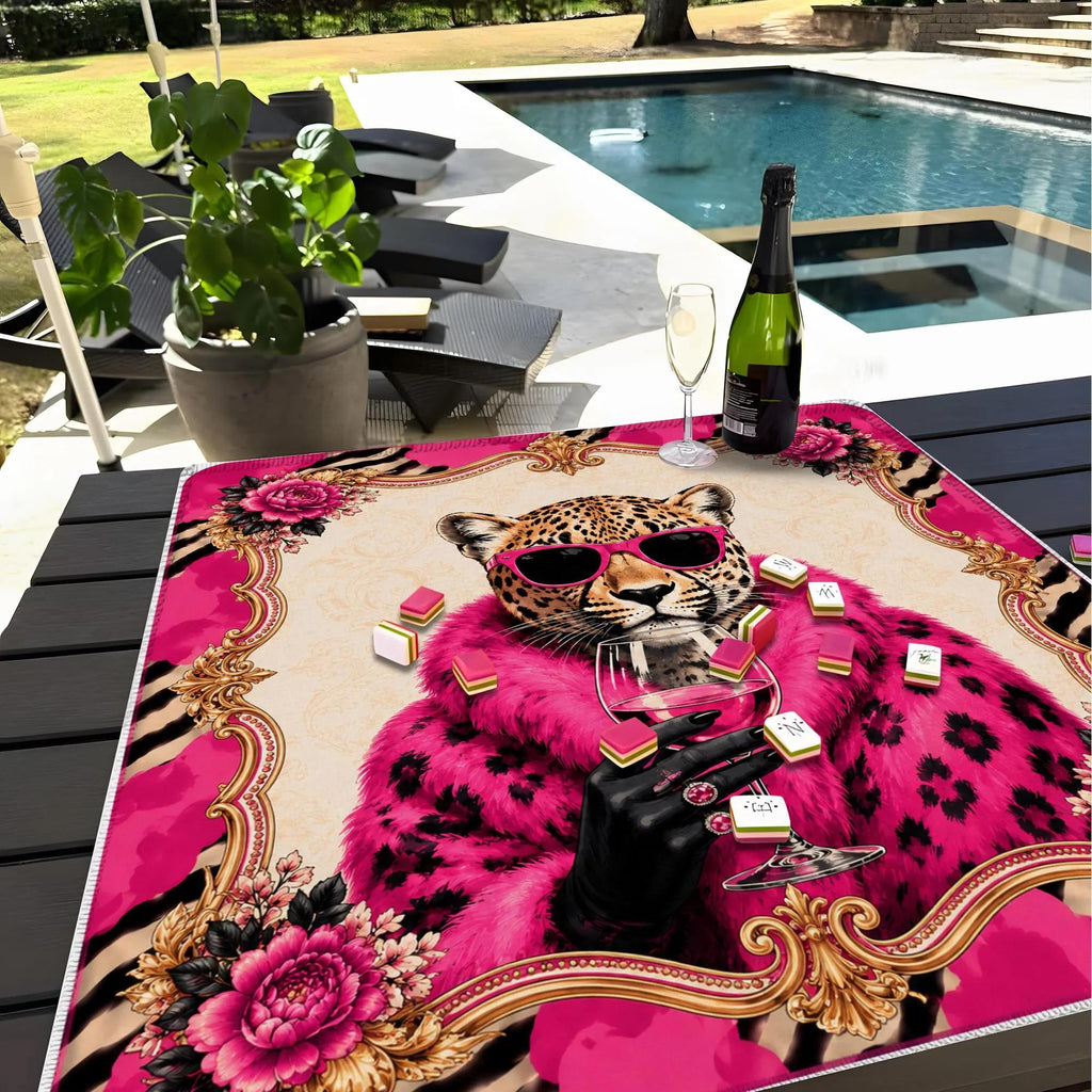Pink Leopard Mahjong Mat, Glam Cheetah Game Table, Hot Pink Maximalist Accessory
