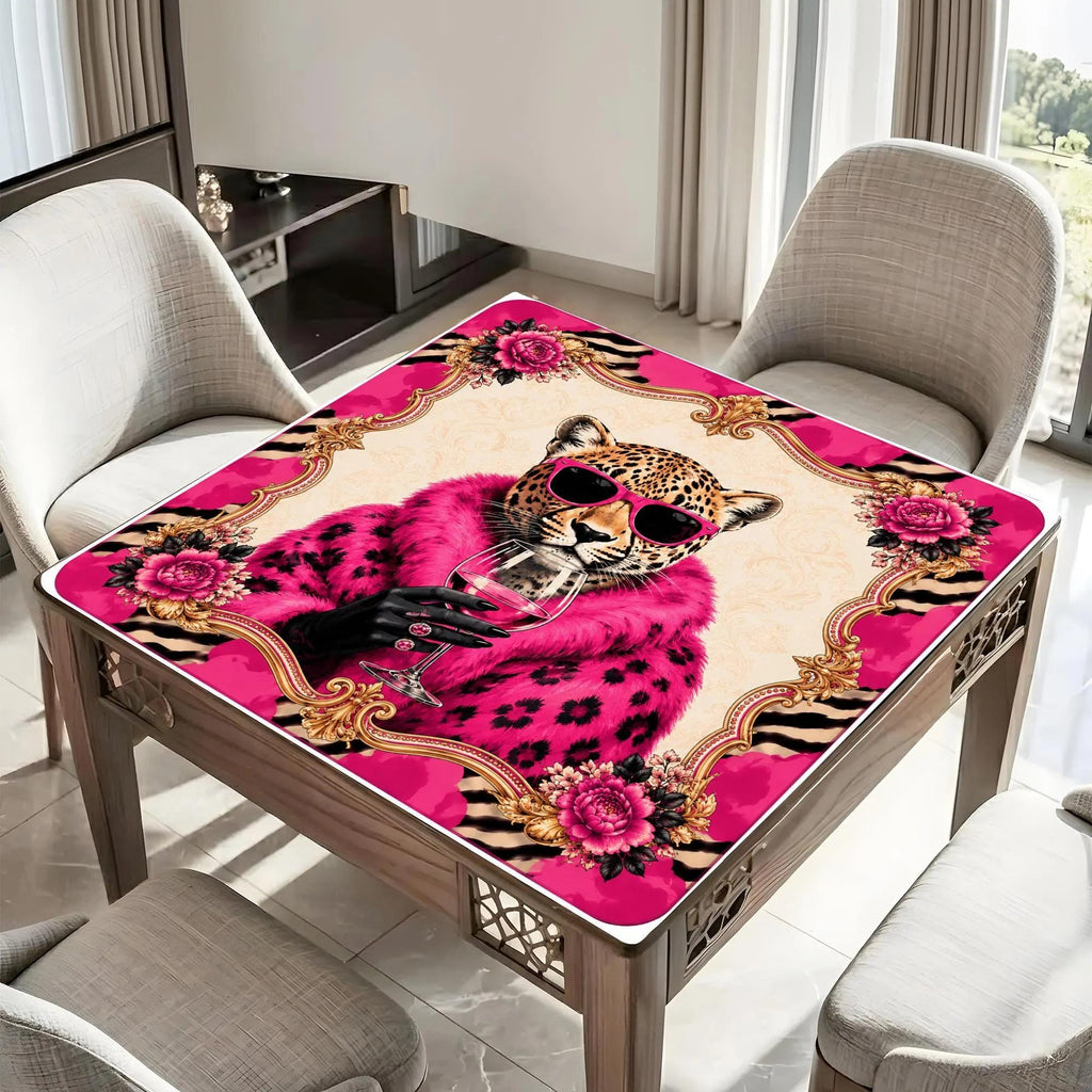 Pink Leopard Mahjong Mat, Glam Cheetah Game Table, Hot Pink Maximalist Accessory