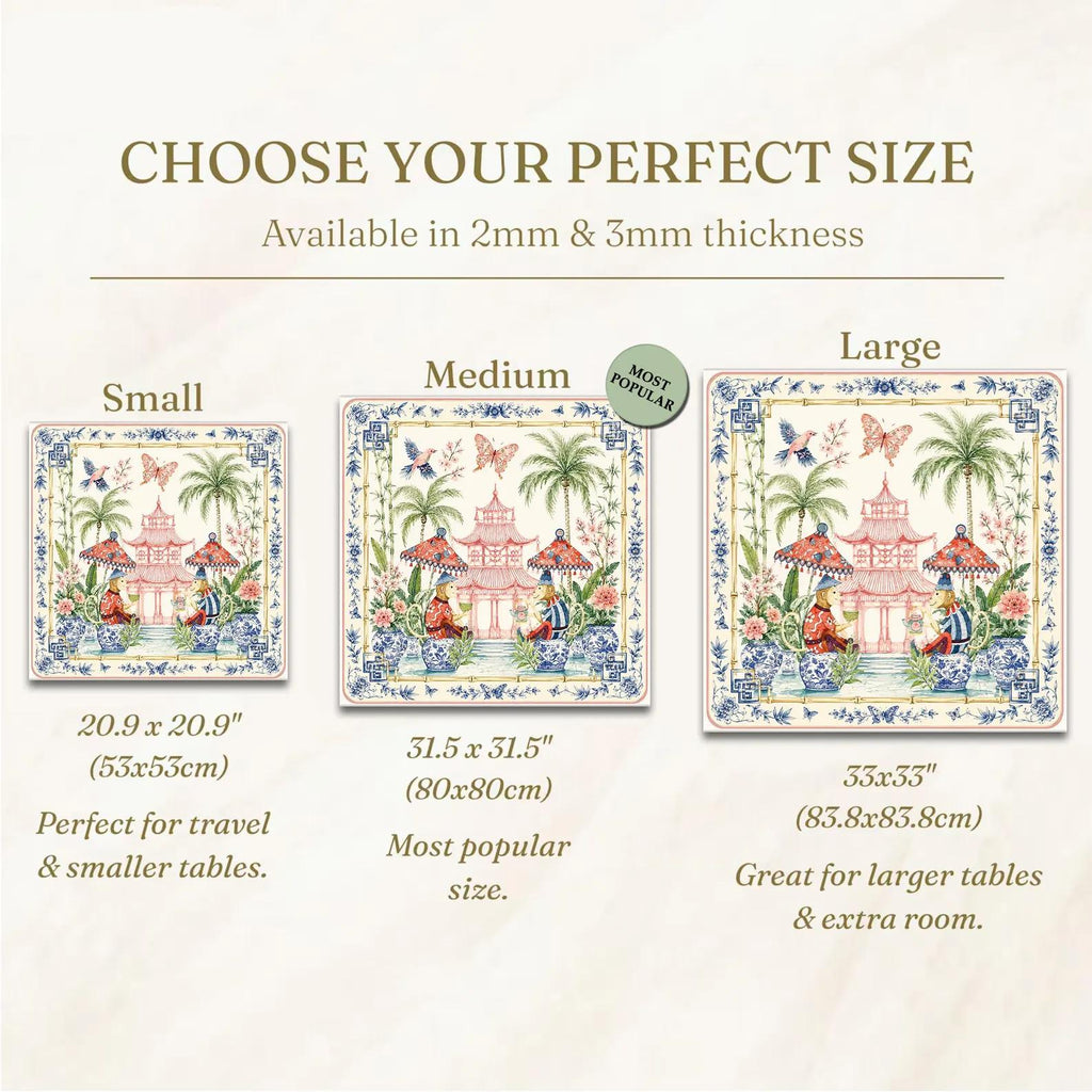 Chinoiserie Monkey Mahjong Mat, Pink Pagoda Garden Game Mat, Blue White Ginger Jar