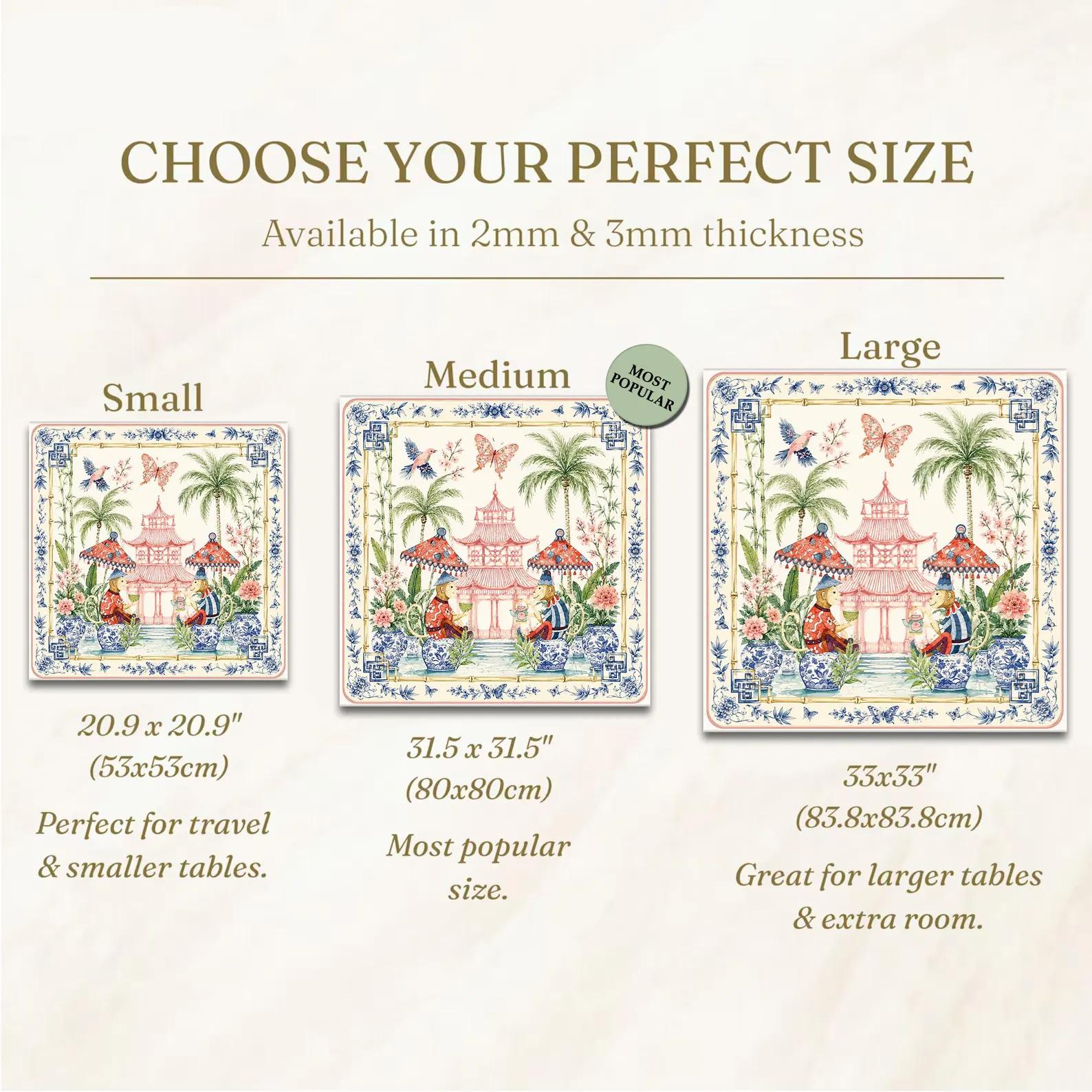 Chinoiserie Monkey Mahjong Mat, Pink Pagoda Garden Game Mat, Blue White Ginger Jar