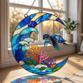 Turtle Lover Gift, Turtle Ocean Animal Acrylic Suncatcher, Nature Lover Acrylic Hanging Decor, Turtle Moon Faux Stained Glass Suncatcher