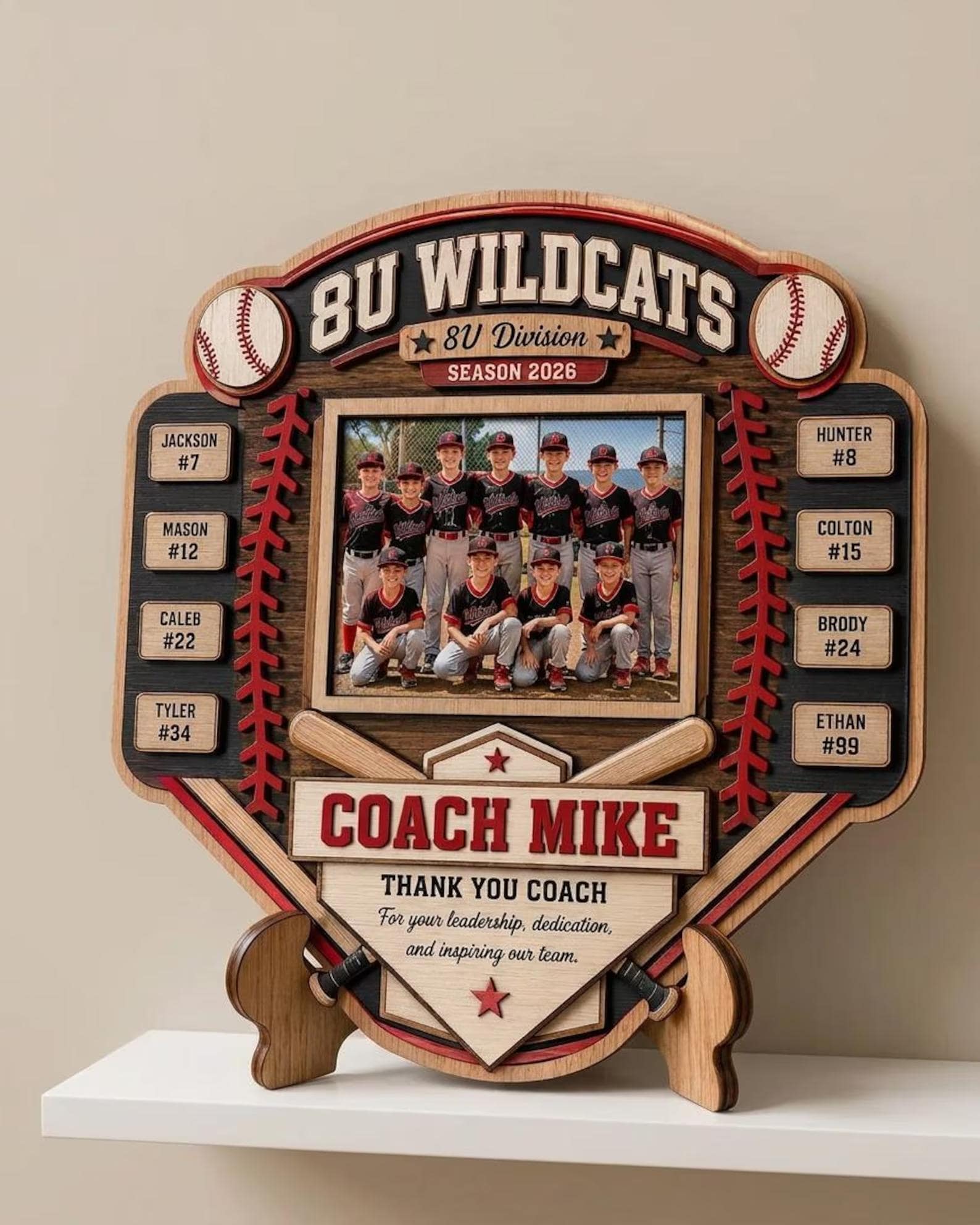 Custom Baseball Team Wooden Sign, Personalized Coach Plaque, Youth Sports Coach Gift, Baseball Shelf Decor