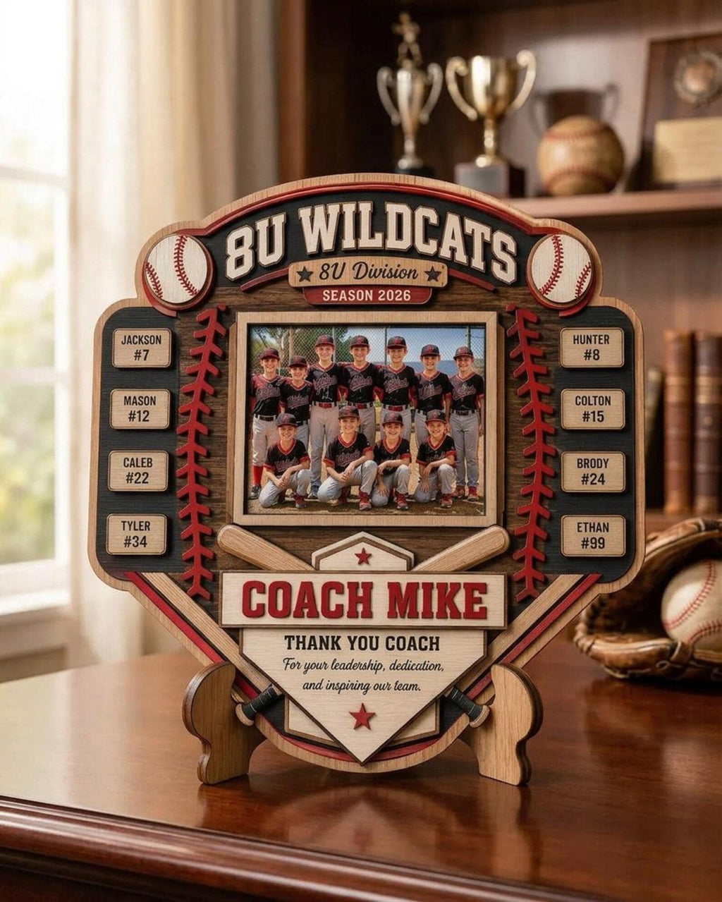 Custom Baseball Team Wooden Sign, Personalized Coach Plaque, Youth Sports Coach Gift, Baseball Shelf Decor