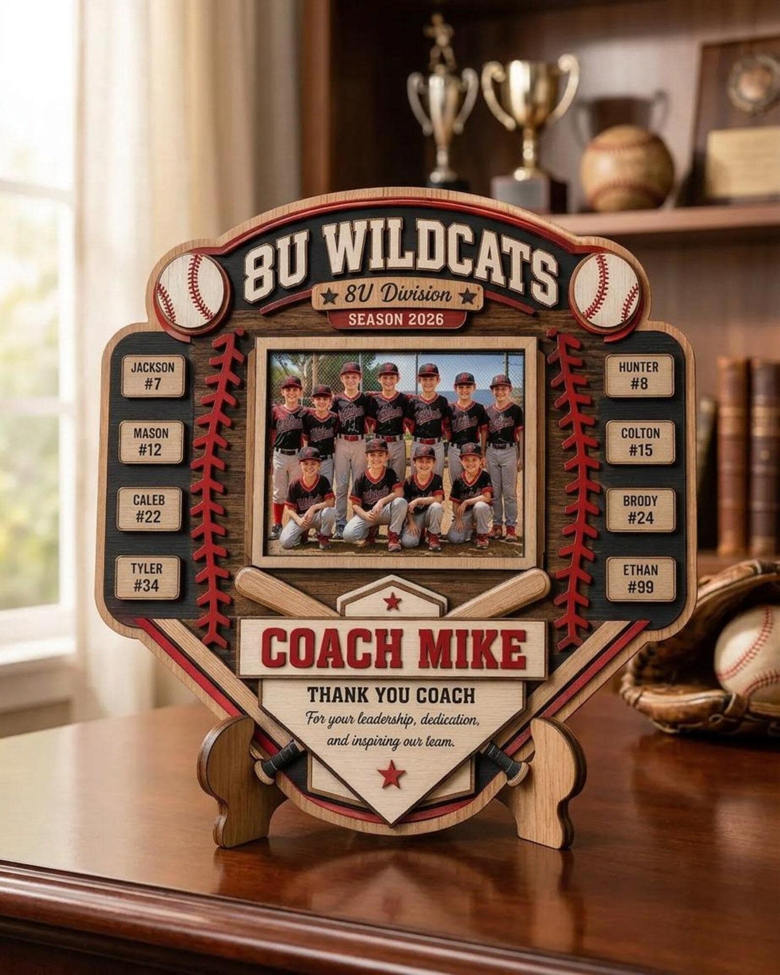 Custom Baseball Team Wooden Sign, Personalized Coach Plaque, Youth Sports Coach Gift, Baseball Shelf Decor