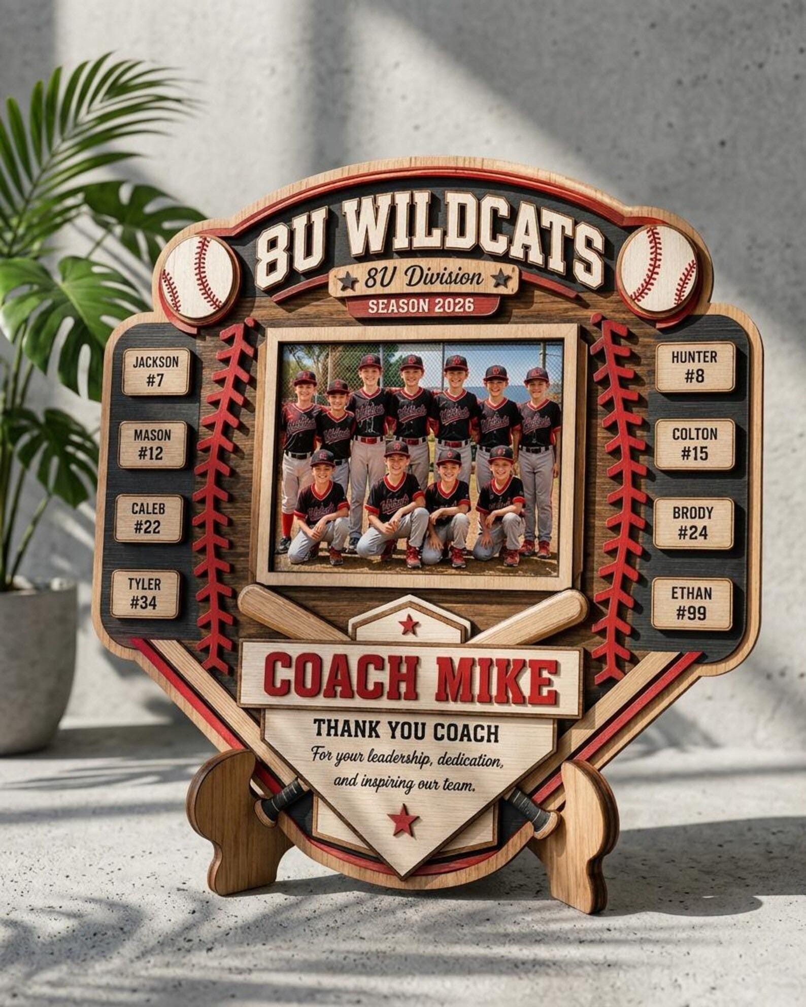 Custom Baseball Team Wooden Sign, Personalized Coach Plaque, Youth Sports Coach Gift, Baseball Shelf Decor