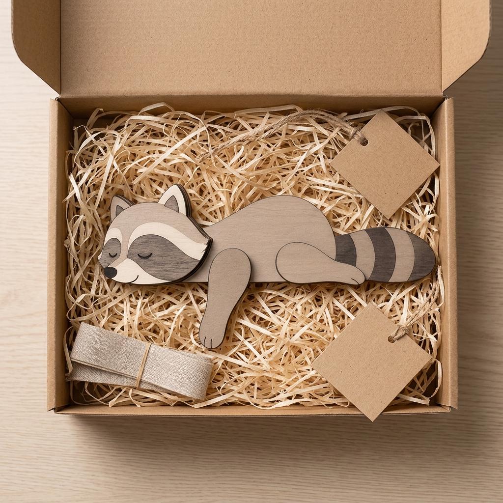 Raccoon Wooden Shelf Decor, Woodland Creature Wooden Block, Sleeping Animal Bookshelf Sitter, Nursery Room Decor Gift