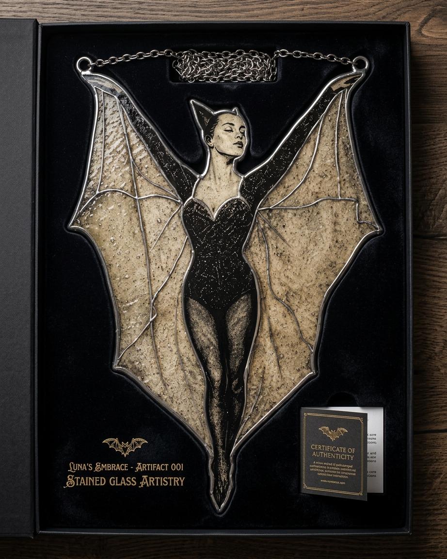 Bat Woman Suncatcher, Gothic Stained Glass Window Hanging, Vampire Lady Decor, Halloween Gift, Dark Feminine Wall Decor