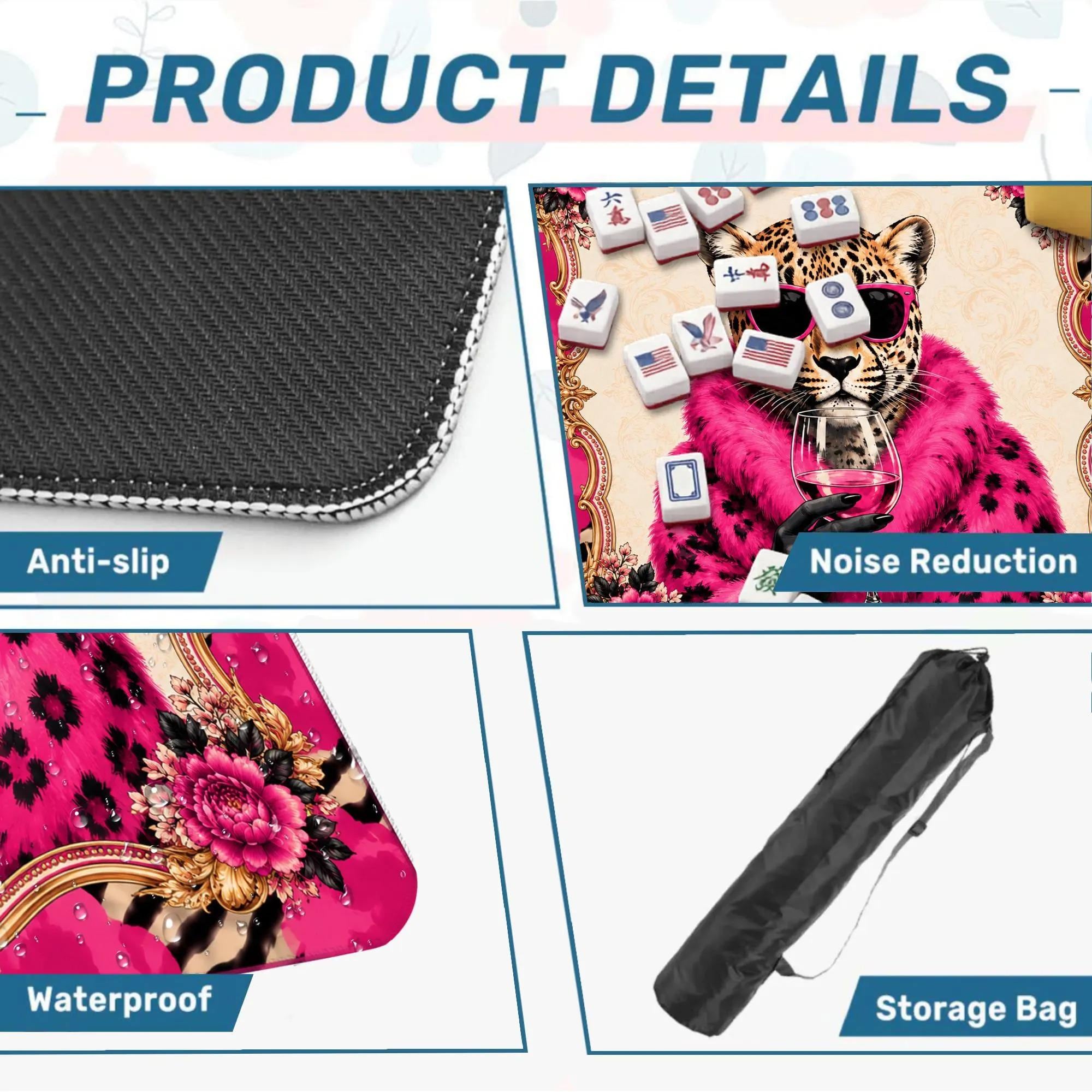 Pink Leopard Mahjong Mat, Glam Cheetah Game Table, Hot Pink Maximalist Accessory