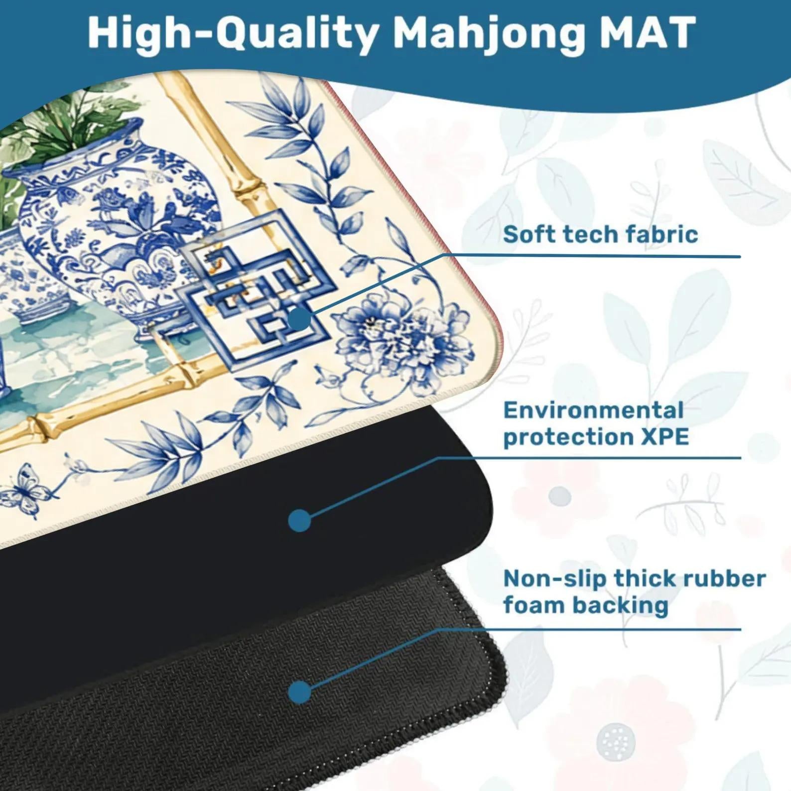 Chinoiserie Monkey Mahjong Mat, Pink Pagoda Garden Game Mat, Blue White Ginger Jar