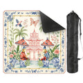 Chinoiserie Monkey Mahjong Mat, Pink Pagoda Garden Game Mat, Blue White Ginger Jar