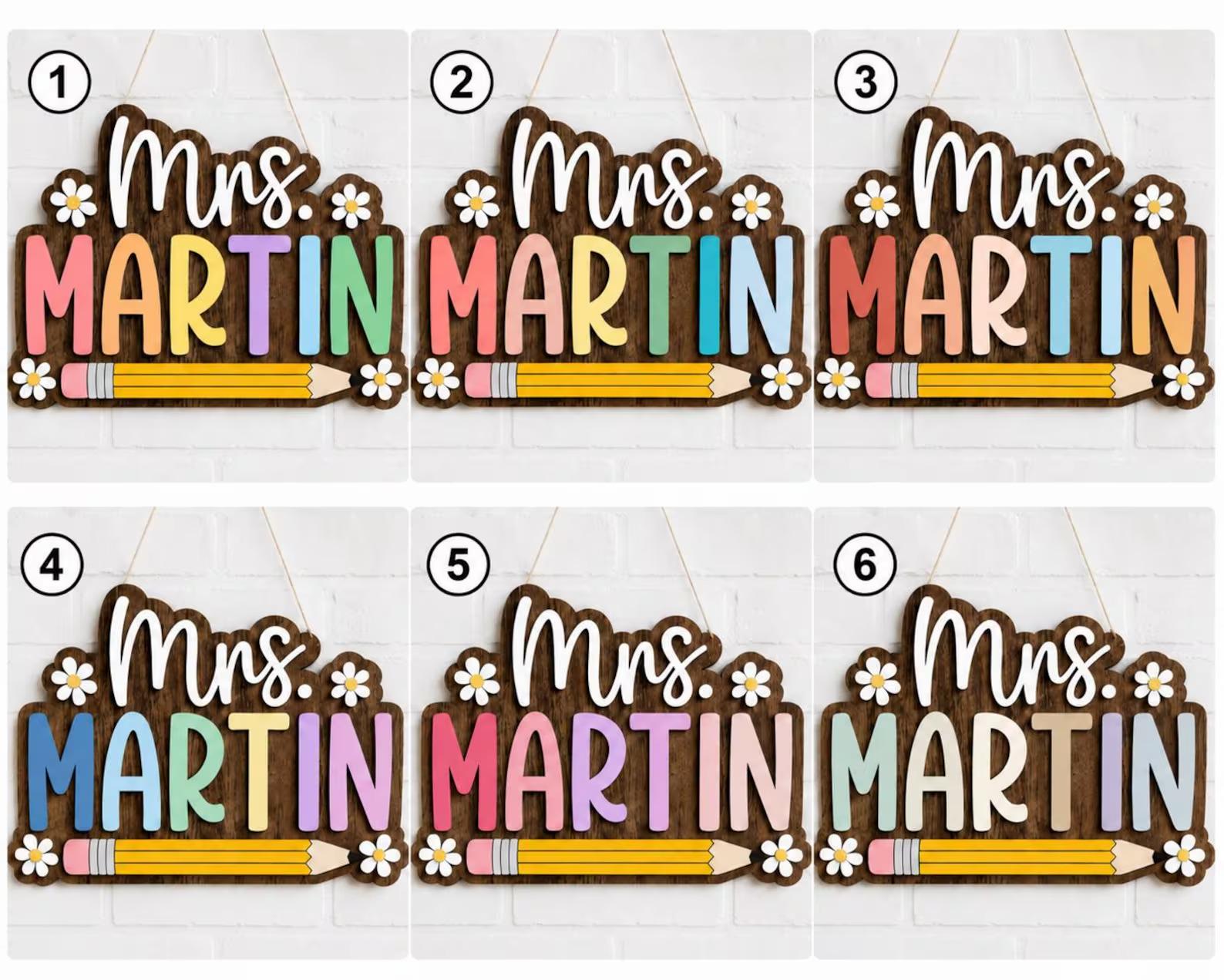 Personalized Teacher Wooden Door Sign, Custom Classroom Name Plaque, Pencil School Decor, Teacher Appreciation Gift