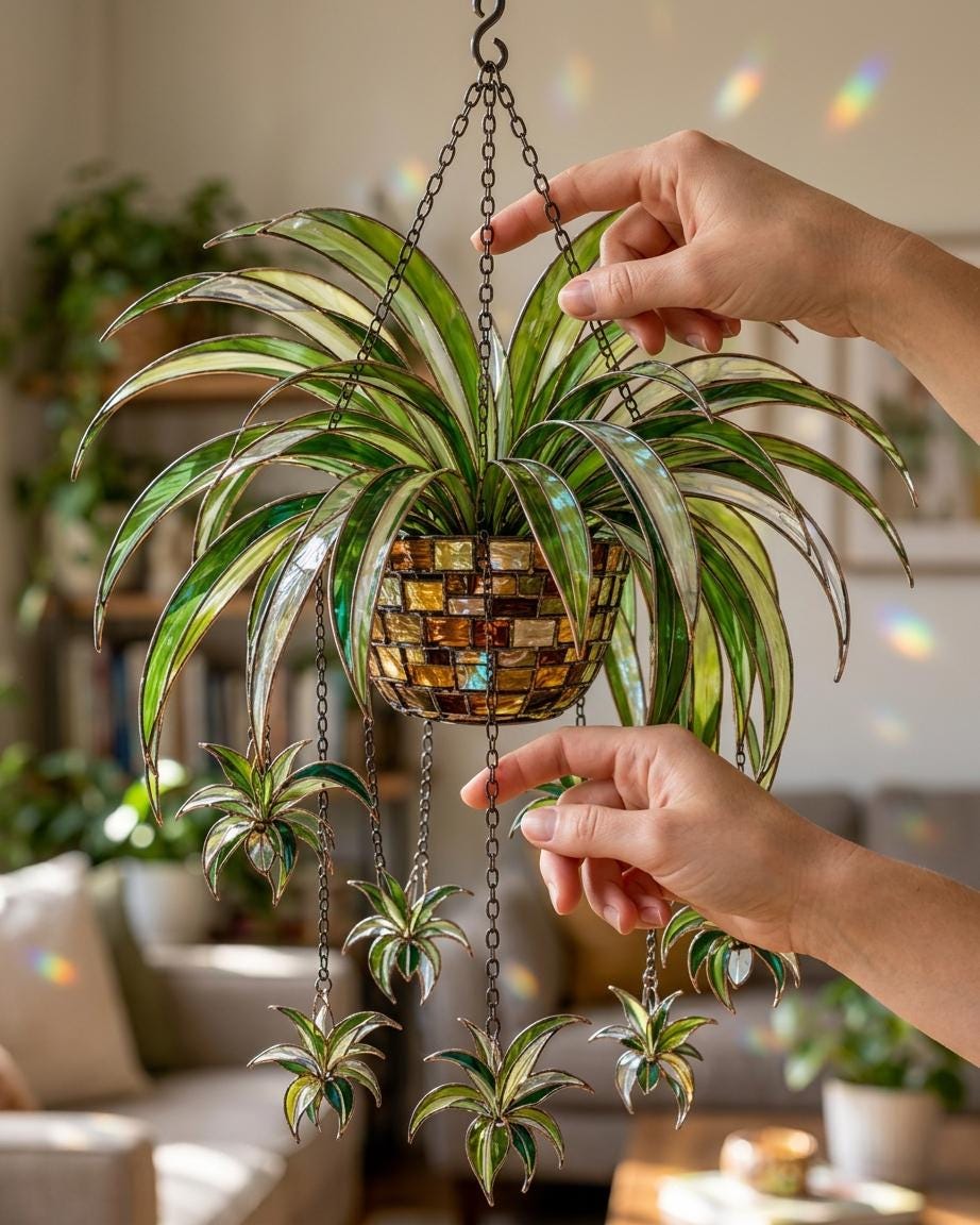 Custom Name Hanging Plant Acrylic Suncatcher, Spider Plant Window Hanging, Personalized Plant Lover Gift