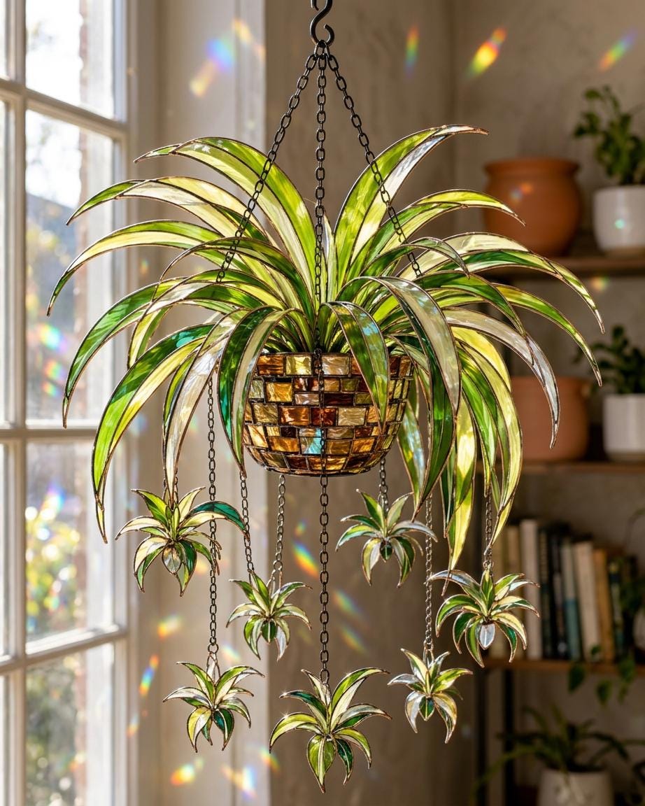 Custom Name Hanging Plant Acrylic Suncatcher, Spider Plant Window Hanging, Personalized Plant Lover Gift