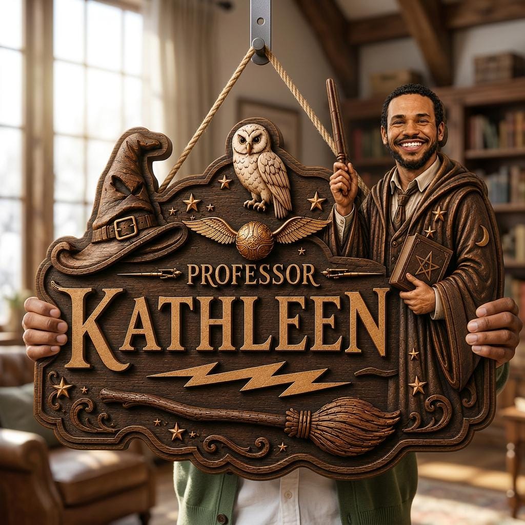 Personalized Wizard Teacher Wooden Sign, Custom Face Professor Door Hanger, Magic School Wood Wall Decor, Teacher Gift