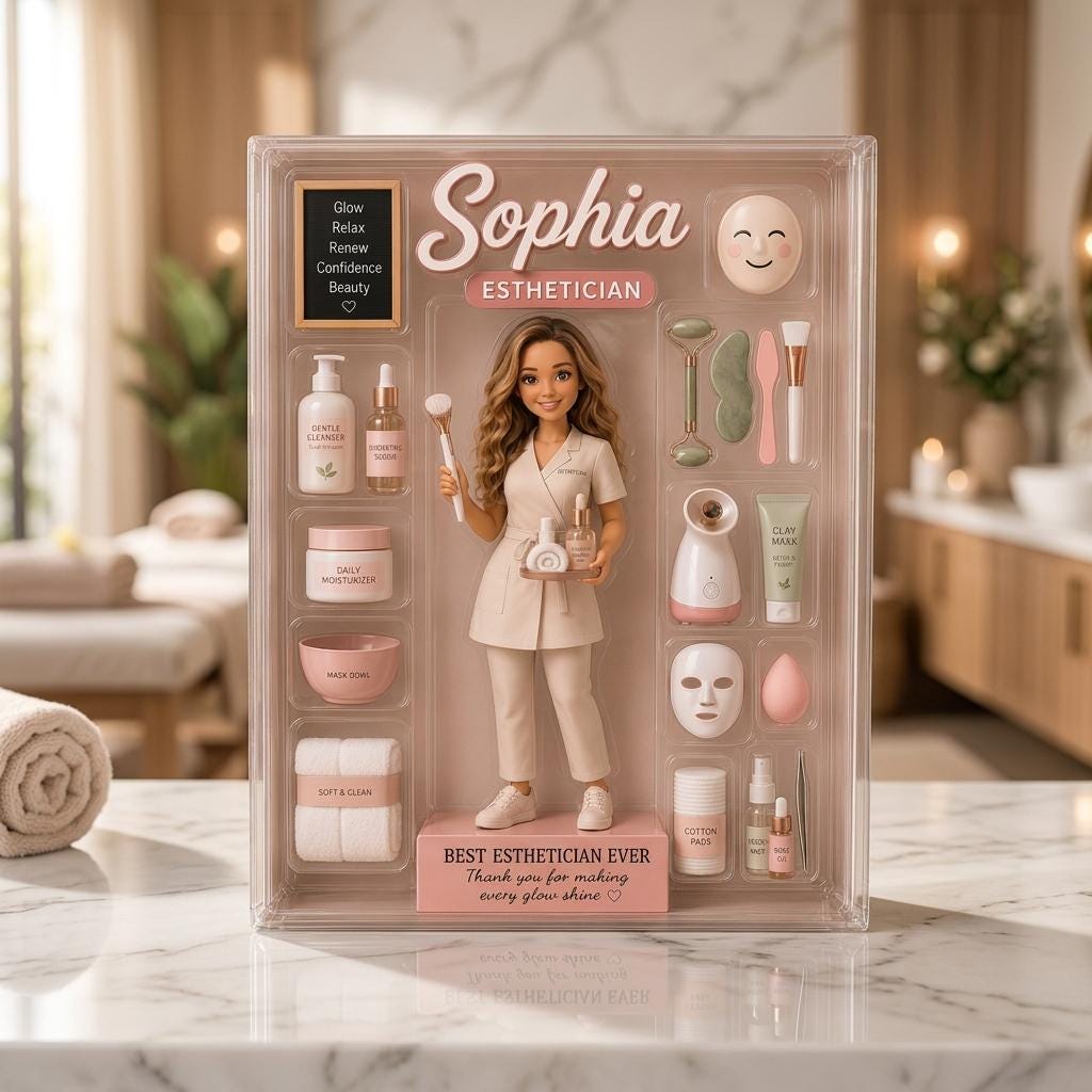 Custom Esthetician Figure Acrylic Block, Personalized Name Beauty Doll Decor, Spa Owner Gift