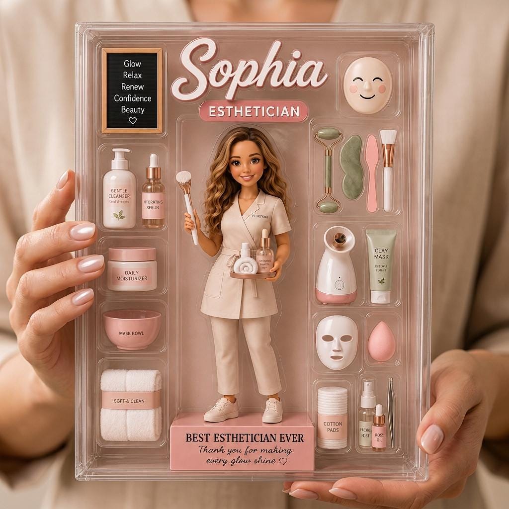 Custom Esthetician Figure Acrylic Block, Personalized Name Beauty Doll Decor, Spa Owner Gift