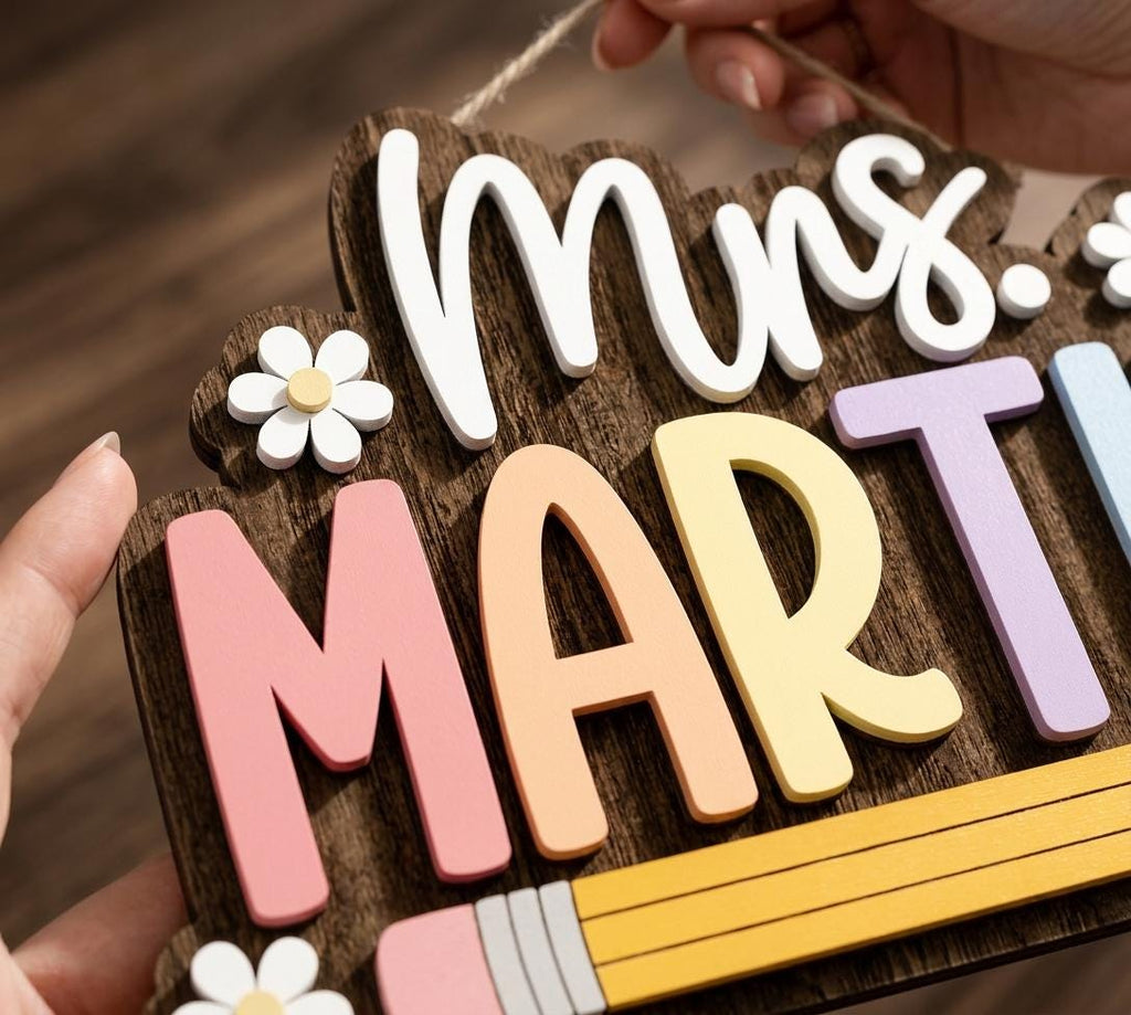 Personalized Teacher Wooden Door Sign, Custom Classroom Name Plaque, Pencil School Decor, Teacher Appreciation Gift
