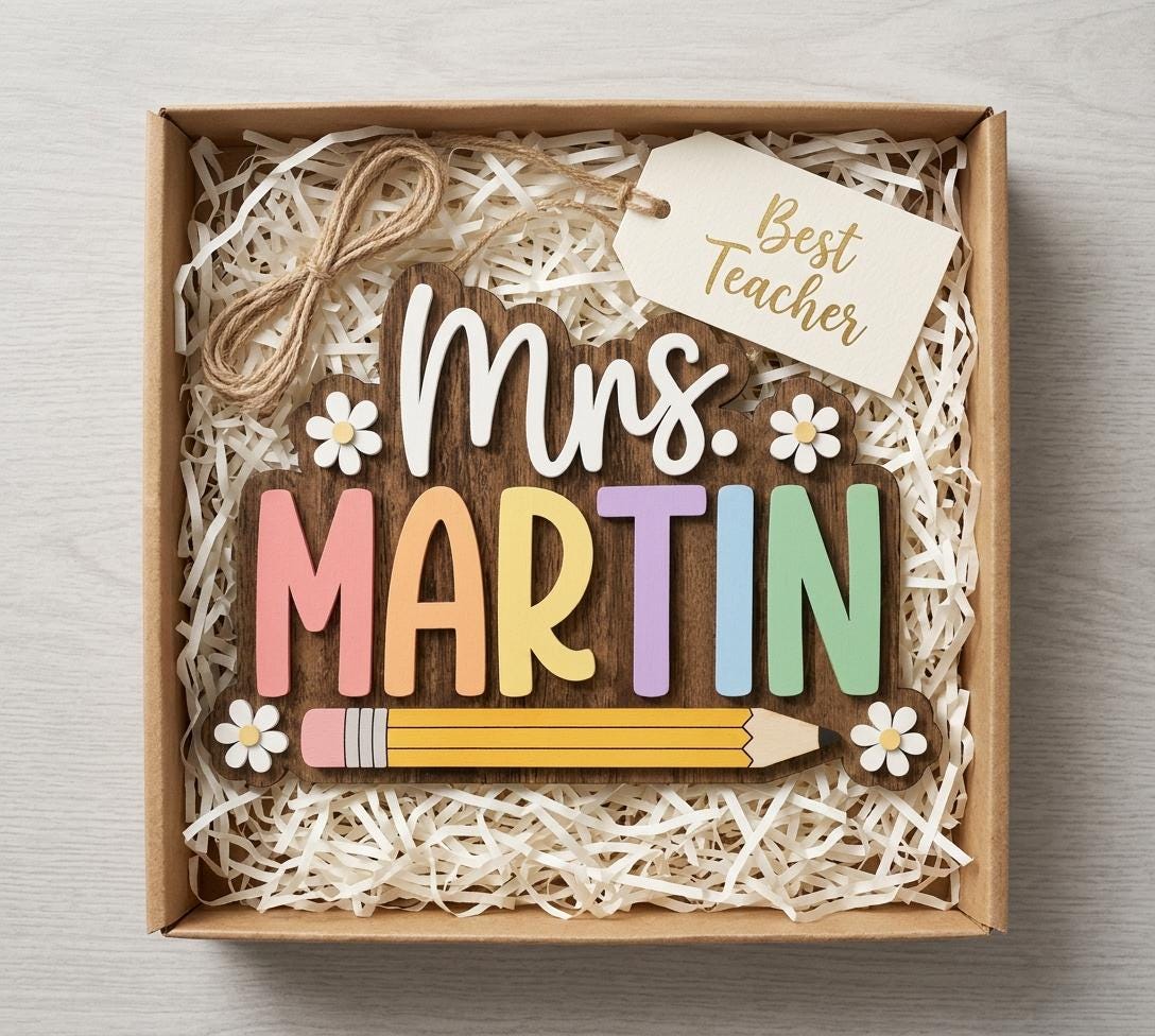 Personalized Teacher Wooden Door Sign, Custom Classroom Name Plaque, Pencil School Decor, Teacher Appreciation Gift