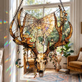 Deer Skull Acrylic Suncatcher, Gothic Faux Stained Glass Window Hanging, Woodland Witch Decor