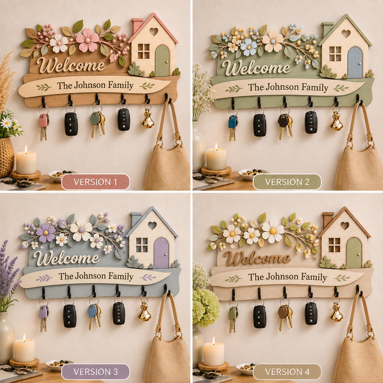 Personalized Wooden Key Holder for Wall, Layered Family Key Hanger, Custom Entryway Organizer, Housewarming Gift, Welcome Home Decor