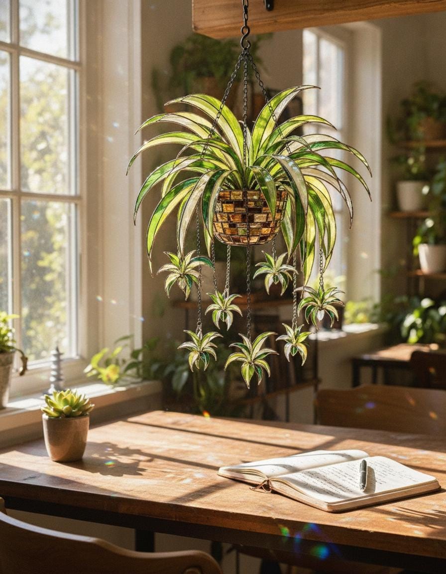 Custom Name Hanging Plant Acrylic Suncatcher, Spider Plant Window Hanging, Personalized Plant Lover Gift
