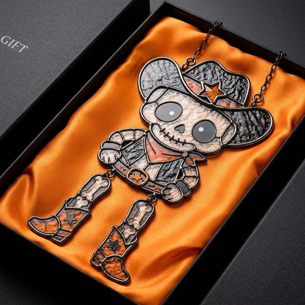Western Skeleton Cowboy Acrylic Suncatcher, Halloween Window Hanging Decor, Spooky Skull Cowboy Gift, Gothic Western Ornament