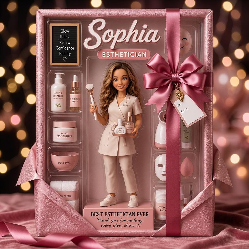 Custom Esthetician Figure Acrylic Block, Personalized Name Beauty Doll Decor, Spa Owner Gift