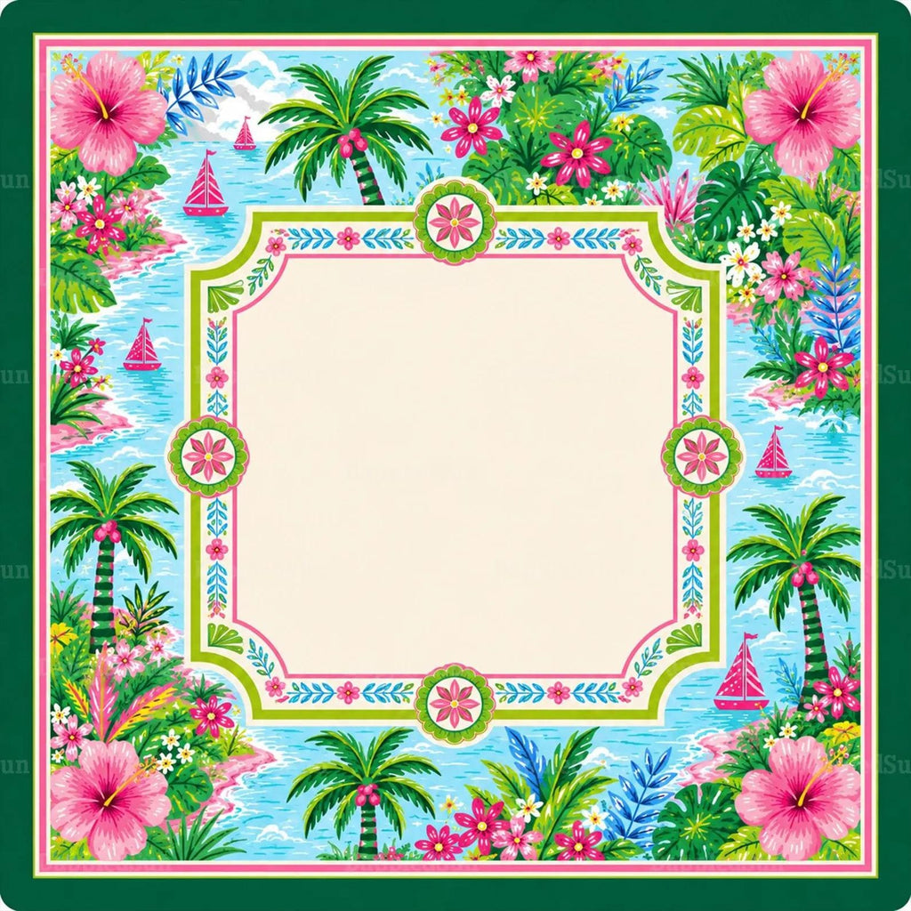 Tropical Mahjong Mat, Palm Tree and Hibiscus Game Table Mat, Colorful Coastal Mahjong Gift, Personalized Mahjong Table Decor