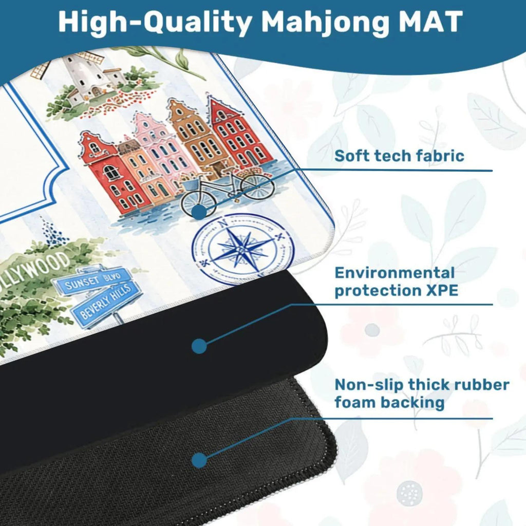 Travel Landmark Mahjong Mat, Paris London Italy Hollywood Game Mat, Vacation Theme Mahjong Table Cover, Gift for Travel Lovers