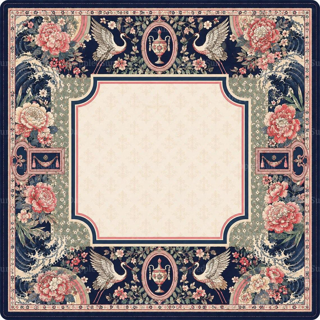 Vintage Chinoiserie Mahjong Mat, Swan & Peony Floral Mahjong Table Cover, Elegant Garden Game Mat, Gift for Mahjong Lovers