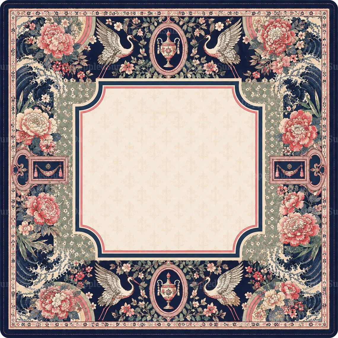 Vintage Chinoiserie Mahjong Mat, Swan & Peony Floral Mahjong Table Cover, Elegant Garden Game Mat, Gift for Mahjong Lovers